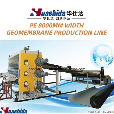 गुणवत्ता  HDPE Geomembrane Extruder Machine with 8000mm Width and 0.1-3.0mm Thickness for PLC Controlled Waterproofing कारखाना