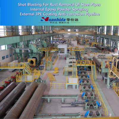 Shot Blasting for Rust Removal Steel Pipes Internal Epoxy Powder Spraying and External 3PE Coating Anti-Corrosion Pipeline
