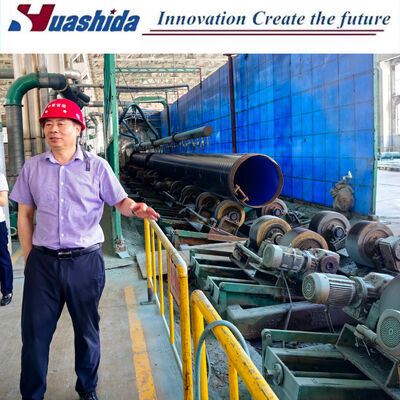 অটোমেটিক পিএলসি কন্ট্রোল 3LPE লেপ পাইপ উত্পাদন লাইন অ্যান্টি-জারা জন্য শট ব্লাস্টিং সঙ্গে