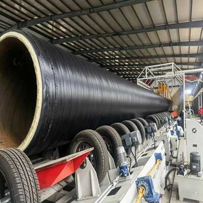 PUR Spray PE Wrapping Pre-Insulated Steel Pipe Production Line for Oil Gas Chilled Water